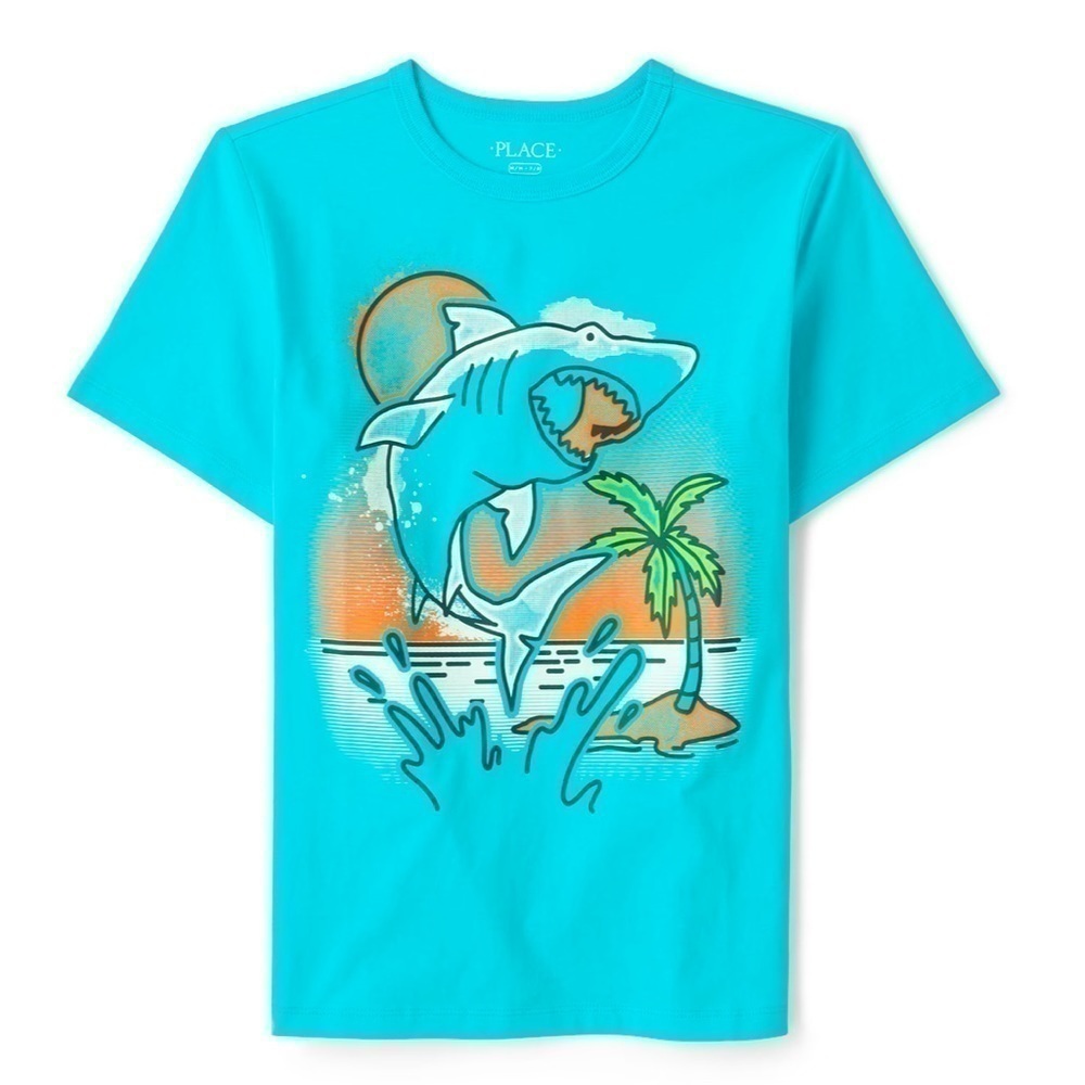 Size large graphic tee. New with tags. Shark and palm tree graphic